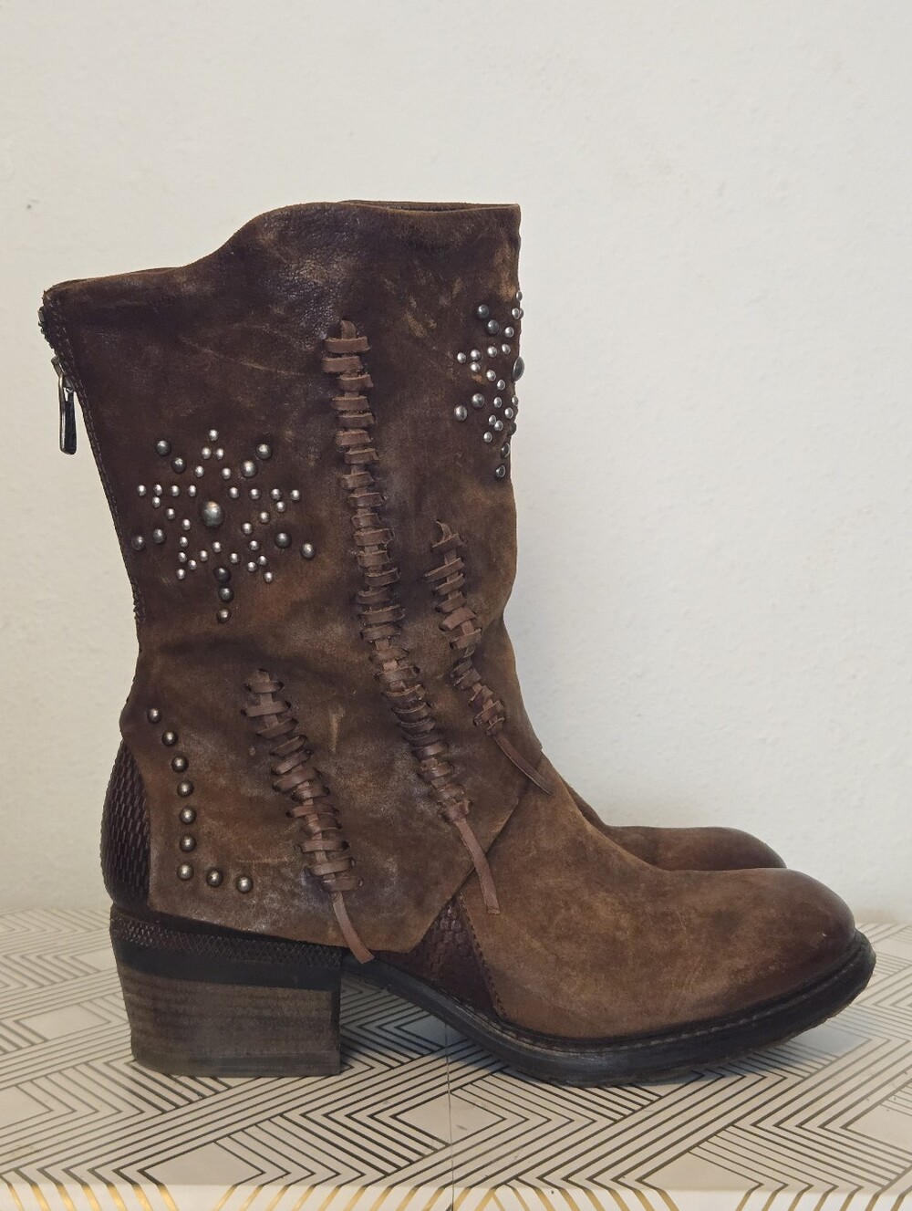 A.S.98 Clein Mid Calf Leather Western Boots Brown/Calvados/Cognac Sz 40 / 9-9.5